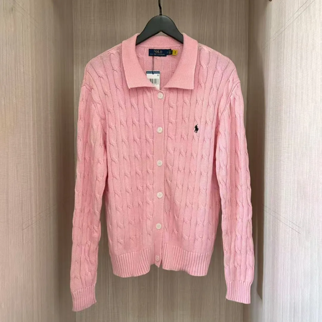 P240 RALPH LAUREN Eleven-color small label embroidered lapel long-sleeved knitted sweater men's and women's couple tops Color: white, black, navy blue (red label), navy blue (white label), apricot, gray, pink, red, khaki, blue, dark red Size: S M L XL Material: cotton Weight: 680g